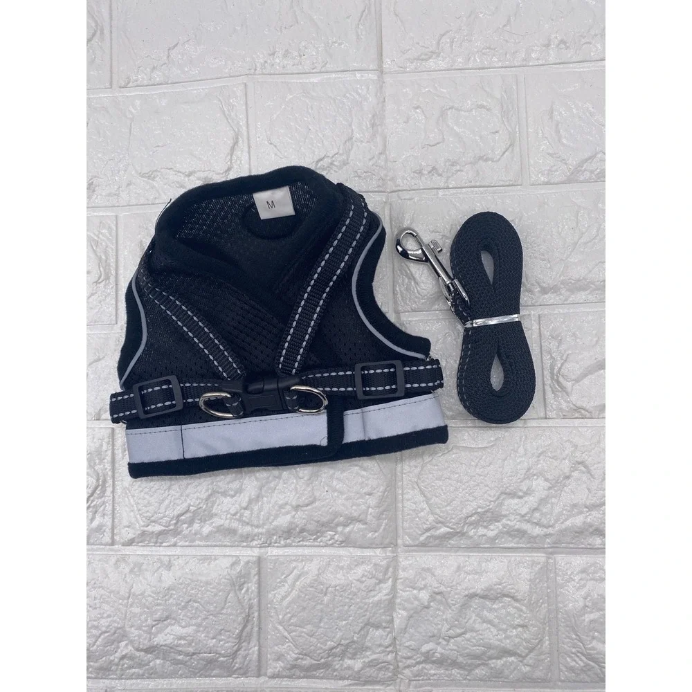 Pet Harness & Leash Set‎ Adjustable Reflective Black & Gray Safety Vest Size M